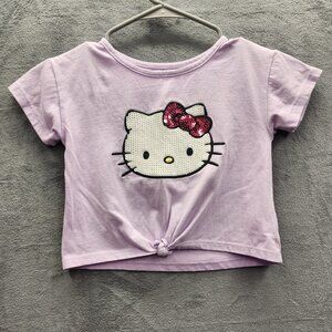 Hello Kitty T Shirt Girls Size 5 6 Minimalist Casual Graphic Sequin Pre Owned